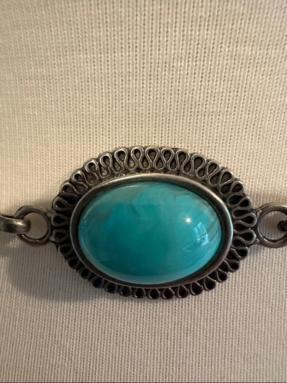 Turquoise Stone and silver Oval Link Waist Belt -
